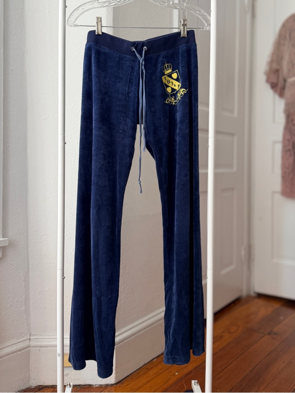 Vintage Juicy Couture rare embroidery stitched navy blue velour track pants